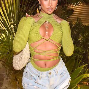 FashionNova Green Criss Cross Crop Top